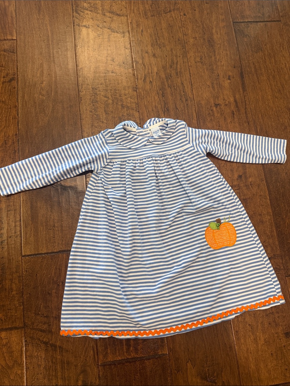 Blue & White Striped Pumpkin Appliqué Girls' Dress